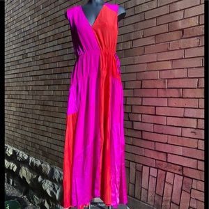 AMUR Lotta Two-Tone Ruched Silk Midi Dress 4